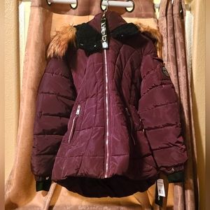 Bebe Women's Puffer Jacket, Large, Cranberry Red